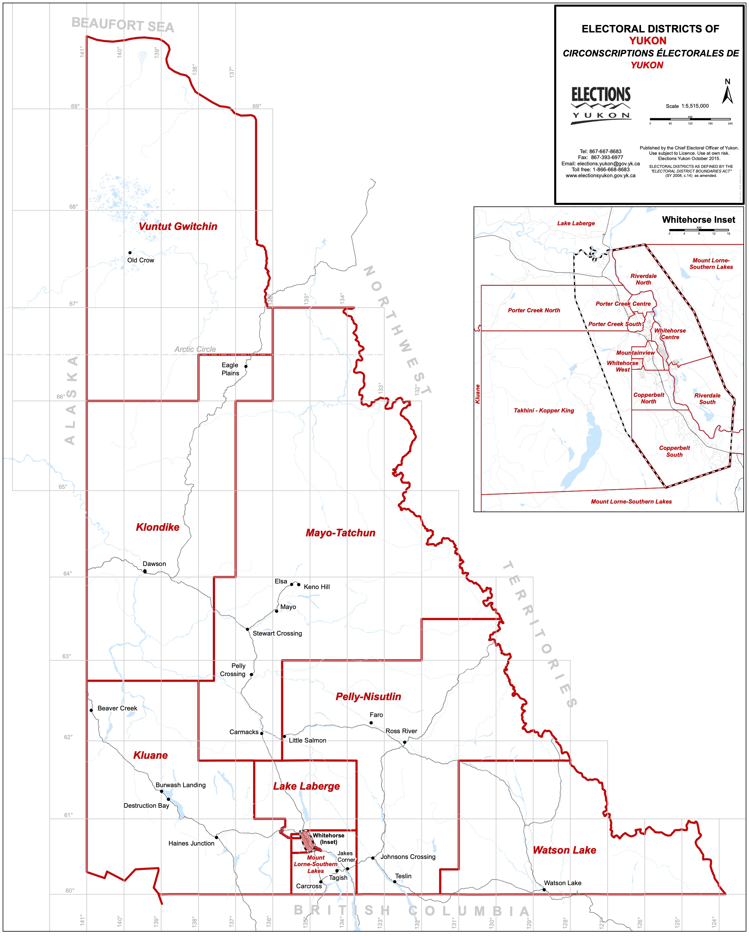 Une carte des circonscriptions électorales du Yukon